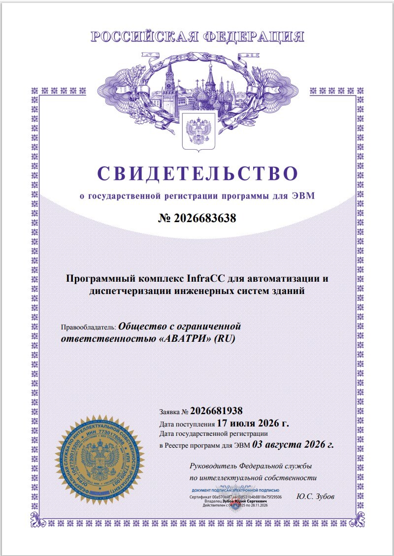 Свидетельство о государственной регистрации программы для ЭВМ INFRA CC